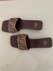 Vintage Fendi 90s Zucca Kitten Heel Slides Sandals Square Toe 7 5 37 5