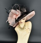 M22020 black Pale Pink kentucky Derby Church Wedding Wide Brim Sinamay Dress Hat