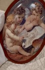 Vintage Domed Ceramic Art  Reproduction Wood Framed 6    Painting Francois Boucher