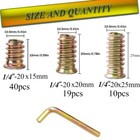 70pcs 1 4-20 Hex Drive Threaded Wood Inserts Assortment Kit 3 Sizes With Wrench