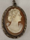 Antique Hand Carved Camexco 800 Italian Silver Shell Cameo Pendant 11 16 X 5 8   