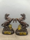 6 8  Old Chinese Bronze Gilt Fengshui 12 Zodiac Year Horse Yuanbao Statue Pair