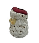 Vintage Ceramic Santa Tealight Holder Luminary Beard Cutouts Christmas Decor 4 