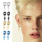 2pcs Stainless Steel Cross Dangle Studs Earrings Piercing Jewelry For Men Women
