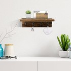 Key Holder Wall Mount  Farmhouse Wall Shelf With 4 Hooks For Entryway Brown
