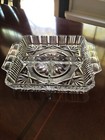 Vintage Clear Etched Glass Three Sectioned Square Relish Dish