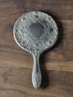 Vintage Hand-held Vanity Mirror  Silver-plated beaded Rim ornate Victorian 9 5   l