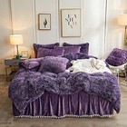  Luxury Plush Shaggy Duvet Cover Set  Soft Velvet Fluffy Queen Ombre Purple