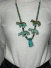 Native American Sterling Silver Carved Wolf Turquoise Necklace