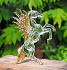 Pegasus Horse Figure Hand Blown Art Glass Figurine Gold Trim 5in Myth Decor Gift