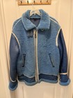 Timberwear Blue Leather Shearling Lined Bomber Jacket  Zip Buckle