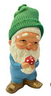 2 Vtg Ceramic Gnome Figurines Knit Hats Red Blue Green Mushrooms Hand Painted 5 