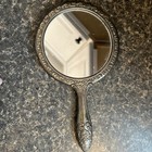 Vintage Antique Silver Plated Ornate Vanity Hand-held Mirror Heavy 