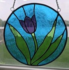 Vtg Stained Glass Window Sun Catcher Tulips Floral Textured Leaded 12    Read  