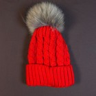 New Women s Moncler Red Cable Knit  Beanie Pom Pom Logo Hat 