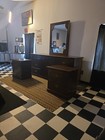 Mid Century Modern Double Pedestal Dresser Vanity Desk Dresser W 2 Nightstands 
