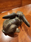 Antique vintage 2 Lbs  14 Oz Cast Iron Crouching Rabbit Figurine