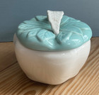 Vintage Hoenig Of California Pottery Apple Jar Covered Dish White   Mint Green
