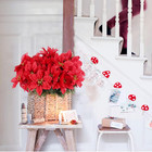 6 Bundles Christmas Artificial Flowers Red 7 Heads Faux Poinsettias Bush Bouquet