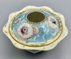 Vintage Antique Porcelain Hair Receiver Hand Painted  Gold Gilt Vanity