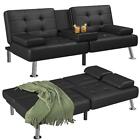 Adjustable Futon Sofa Bed Convertible Recliner W  Cup Holders Removable Arms New