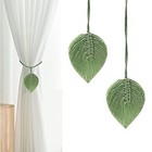 Leaf Curtain Tiebacks Rope Boho Handmade Outdoor Curtain Avocado Green