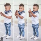 2025 Summer Boys 3pcs Outfit Set     Toddler T   shirt Jeans Scarf Fashion Clothes