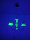 Exceptional Uranium Glass Chandelier Vintage 3 Arm Lights Up In The Dark Brass G