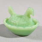 Jadeite Jadite Green Glass Miniature Hen On Nest Salt Cellar Trinket Dish