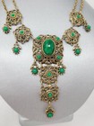 Antique Vintage Green Glass Cabochon Festoon Necklace