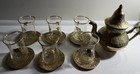 Vintage Engraved Brass Arabic Coffee Tea Set Dallah Pot 8 Cups Middle Eastern
