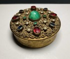 Antique Austrian  Gemstones Jewelled Pearls Powder Box Trinket
