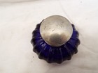 Vintage Cobalt Blue Glass Inkwell Ribbed Ink Well Desk Ornate Silver Color Top
