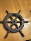 Antique Wooden Ship Wheel With Brass Center