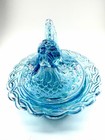 Vintage Mosser Glass Carnival Blue Hen On Nest  Cambridge  Ohio 6 5  L