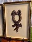 Rare A Pair Of Antique French Hand Carved Wood Bow With Garland Horseshoe Framed