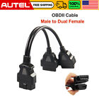 30cm Obd2 Splitter Extension Y Cable 16 Pin Male To Dual Female Adapter Black