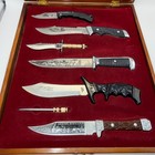Knife Collection Set Display Case 6 Knives Bowie Hunting Survival Folding Lot