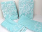 Vtg 2 Bath 2 Hand Towels Light Blue Sculpted 2 Sided Priority Belgium Rare Lot M