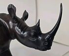 Vtg Carved African Ebony Wooden Rhino Statue Rhinoceros 