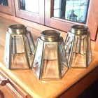 3 Vintage Brass Lamp Shade Replacement Beveled Glass 6 Panel  2   x 4   x 4 75   