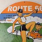 Vintage Us Route 66 Sign - Porcelain Las Vegas Show Girl Gas Pump Sign