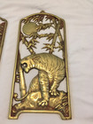 Vintage Set 2  Brass Tiger   Crane Wall Plaque Art Hanging Decor 12  X 5 5  Pair