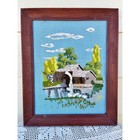 1970   s Vintage Crewel Dutch Windmill Embroidery Set Of Two