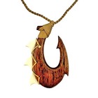 Hawaiian Jewelry Handmade Hawaii Koa Wood Shark Tooth Fish Hook Necklace Pendant