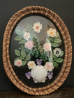 Vintage 1970s Shell Art Shadow Box Oval Wicker Frame Convex Glass Wall Decor 9x7