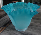 Antique Blue Satin Art Glass 6 Sided Crimp Swirl 2 25  Fitter Lamp Shade Globe