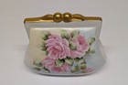 Vintage Handpainted Floral Ceramic porcelain Purse Coin Bank