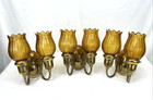 Set 3 Rewired Antique Vtg Wall Sconces Art Nouveau French Deco Amber Tulip Glass