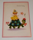 Unused Vintage Anniversary Card  Cute Girl Riding On Turtle  5 